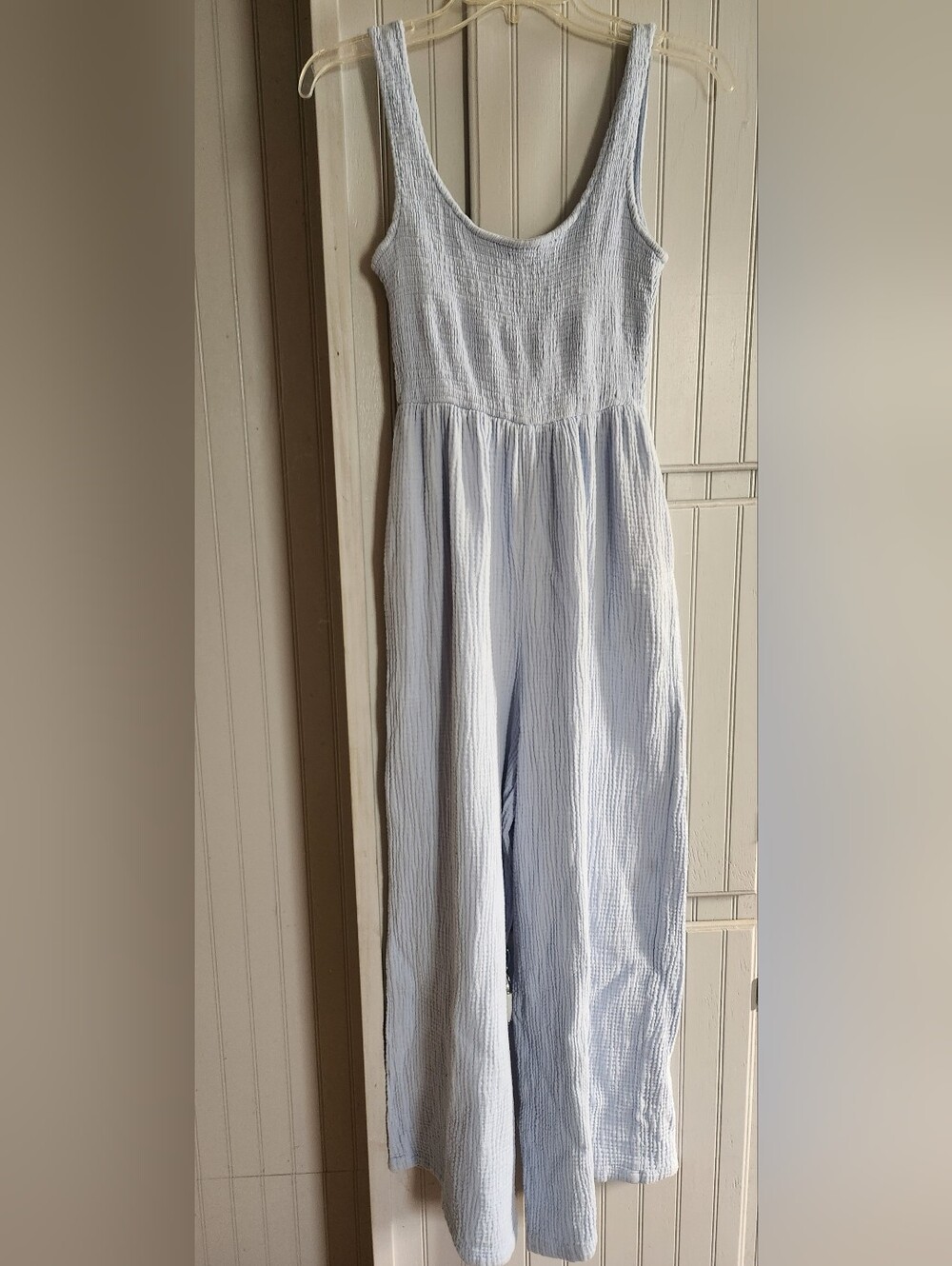 Ladies Light Blue Sleeveless Wide-Leg Jumpsuit